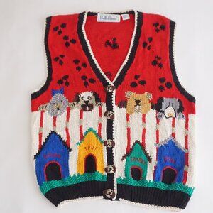 VTG Belle Pointe Red Knit Dog House Puppy Novelty Cabincore Sweater Vest XL